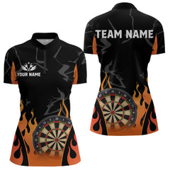 Maxcorners Black And Orange Flame Dart Shirt For Men Custom Dart Jersey Polo & 1/4 Zip
