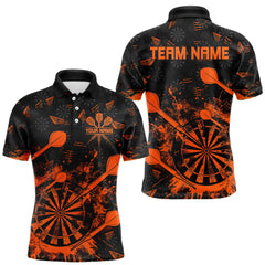 Maxcorners Black And Orange Grunge Darts Polo, Quarter Zip For Men Custom Dart Shirts For Team Dart Jerseys LM2608