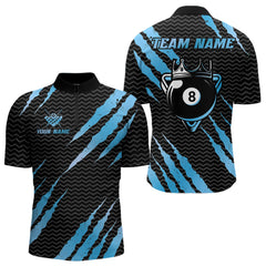 Maxcorners Black And Blue Scratch Billiard Shirts For Men Custom 8 Ball Crown Pool Team Jersey Polo & 1/4 Zip LM1625