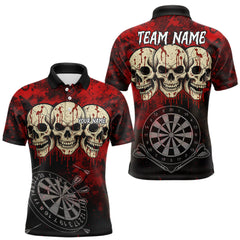 Maxcorners Black And Red Grunge Skull Mens Dart Shirts Custom Dart Jerseys Team Polo & Quarter Zip MT2510