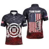 Maxcorners Personalized Retro Usa Flag Men Archery Polo Shirts, Patriotic Us Archery Jerseys For Team Archer