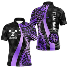 Maxcorners Personalized Black And Purple Tribal Dart Shirts For Men Custom Darts Jersey Team Polo & 1/4 Zip LM0210