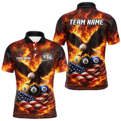 Maxcorners Personalized Flame Eagle 8 Ball, 9 Ball & 10 Ball US Flag Billiard Shirt For Men, Pool Team Jersey LM2901