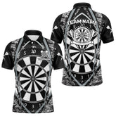 Maxcorners Darts Personalized Grunge Grey Pixel Camo Dart Shirts For Men, Dart Jerseys Team Polo & Quarter Zip