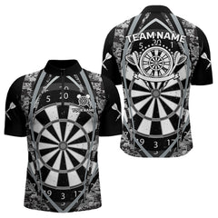 Maxcorners Darts Personalized Grunge Grey Pixel Camo Dart Shirts For Men, Dart Jerseys Team Polo & Quarter Zip