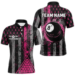 Maxcorners Custom Pink Ribbon Grunge US Flag Billiard Shirt For Men, Breast Cancer 8 Ball Pool Team Jersey LM0803