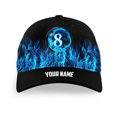 Maxcorners Billiard Blue Flaming 8 Ball Pool Personalized Name 3D Cap