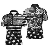 Maxcorners Custom Black Grunge Us Flag Patriotic Darts Shirt For Men, Retro Darts Board Darts Team Jerseys