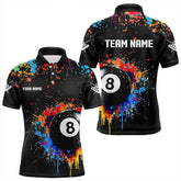 Maxcorners Funny 8 Ball Pool Colorful Paint Splash Custom Billiard Shirt For Men And Women Billiard Team Jersey | Black