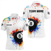 Maxcorners Funny 8 Ball Pool Colorful Paint Splash Custom Billiard Shirt For Men And Women Billiard Team Jersey | White