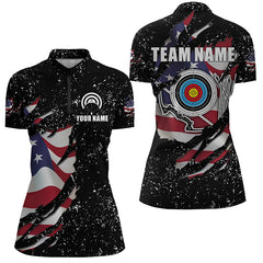 Maxcorners Grunge American Flag Target Archery Sets Men Polo Shirts Custom Patriotic Archery Jersey Attire