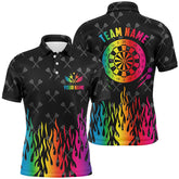 Maxcorners Personalized Dartboard Colorful Fire Flame Darts Men Polo Shirts Custom Unique Darts Team Jersey