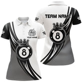 MaxCorners Billiard Black White 8 Ball Pool Crown Customized Name, Team Name 3D Polo Shirt For Women