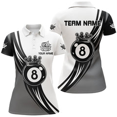 MaxCorners Billiard Black White 8 Ball Pool Crown Customized Name, Team Name 3D Polo Shirt For Women