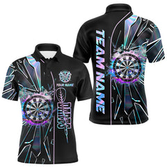 Maxcorners Personalized Holographic Break Glass Mens Dart Shirts Custom Darts Jersey Team Polo & 1/4 Zip TU0411