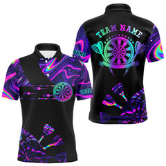 Maxcorners Neon Purple Holographic Mens Dart Shirts Custom Glowing Dart Jersey Team Polo & Quarter Zip LM0611