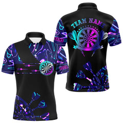 Maxcorners Neon Purple Blue Holographic Mens Dart Shirts Custom Glowing Dart Jersey Team Polo & Quarter Zip LM0611