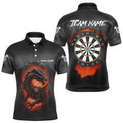 Maxcorners Personalized Grunge Dragon Mens Dart Shirts Custom Black Grey Dart Jerseys Team Polo & 1/4 Zip LM0611