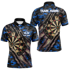 Maxcorners Blue Retro Grunge Camo Darts Shirt For Men Custom Darts Jersey Team Polo & Quarter Zip Uniform TU0812