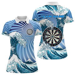 Maxcorners Personalized Blue Darts Waves Sea Darts Polo & Quarter Zip Custom Men Dart Shirts Funny Dart Jersey