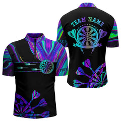 Maxcorners Neon Purple Blue Darts Tie Dye Polo & Quarter Zip Custom Dart Shirts For Men And Women Glowing Dart Jerseys