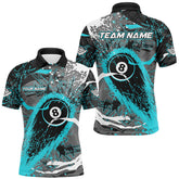 Maxcorners Billiard Turquoise Grunge Stains 8 Ball Pool Customized Name, Team Anme 3D Polo Shirt