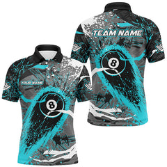 Maxcorners Billiard Turquoise Grunge Stains 8 Ball Pool Customized Name, Team Anme 3D Polo Shirt