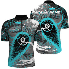 Maxcorners Billiard Turquoise Grunge Stains 8 Ball Pool Customized Name, Team Anme 3D Polo Shirt