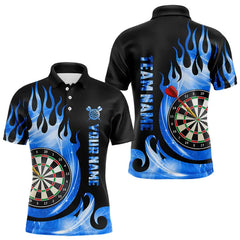 Maxcorners Black Blue Fire Flame Light Darts Polo & Quarter Zip Custom Dart Shirts For Men League Dart Jerseys