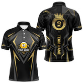 Maxcorners Customized 9 Ball Pool Crown Men Billiard Shirts, Gold And Black Billiard Team Shirts, Pool Jerseys