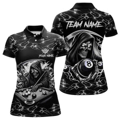 Maxcorners Black White Funny Death Skeleton 8 Ball Pool Men Billiard Shirts Custom Lightning Billiard Jerseys LM103