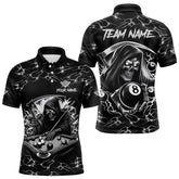 Maxcorners Black White Funny Death Skeleton 8 Ball Pool Men Billiard Shirts Custom Lightning Billiard Jerseys LM103