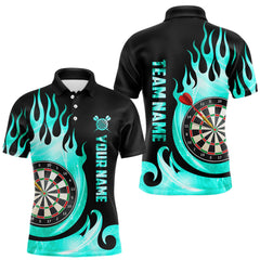 Maxcorners Black And Turquoise Flame Light Darts Polo & 1/4 Zip For Men Custom Darts League Team Jersey LM1112