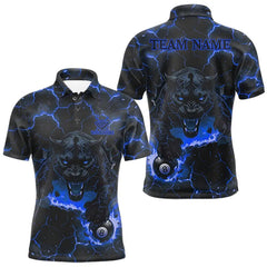 Maxcorners Blue 8 Ball Panther Fire Billiard Shirt For Men Custom Pool Team Shirt, Billiard League Jersey