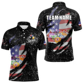 Maxcorners Personalized Grunge Black American Flag Billiard Shirts For Men Custom 8 Ball Pool Billiard Jersey