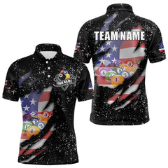 Maxcorners Personalized Grunge Black American Flag Billiard Shirts For Men Custom 8 Ball Pool Billiard Jersey