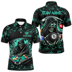 Maxcorners Turquoise Funny Grim Reaper 8 Ball Pool Men Billiard Shirt Custom Lightning Billiard Team Jerseys LM1411