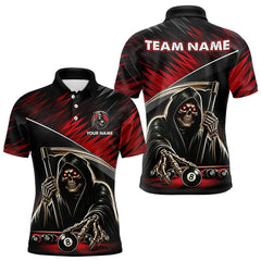 Maxcorners Red Grim Reaper 8 Ball Pool Billiard Shirts For Men Custom Billiard Team Jerseys Polo & 1/4 Zip