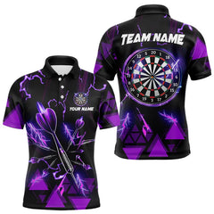 Maxcorners Purple Darts Arrow Thunder Lightning Dart Shirts For Men Custom Dart Team Jerseys Polo & 1/4 Zip