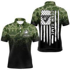 Maxcorners Black And Green Camo American Flag 8 Ball Billiard Shirt For Men Custom Patriotic Pool Team Jersey LM1610