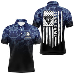 Maxcorners Black And Blue Camo American Flag 8 Ball Billiard Shirt For Men Custom Patriotic Pool Team Jersey LM1610