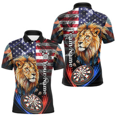Maxcorners American Flag Smoke Lion Darts Shirt For Men Custom Patriotic Darts Jersey Team Polo, 1/4 Zip MT1511