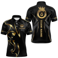 Maxcorners Customized 8 Ball Pool Crown Men Billiard Shirts, Gold And Black Billiard Team Shirt Pool Jerseys Lm173
