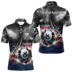 Maxcorners Black Blue American Flag Thunder Lightning 8 Ball Billiard Shirt For Men Custom Pool Team Jersey MT0811