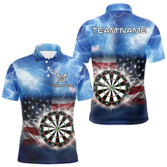 Maxcorners Blue American Flag Thunder Lightning Darts Shirt For Men Custom Darts Jersey Team Polo & 1/4 Zip MT1511