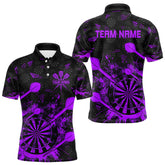 Maxcorners Black And Purple Grunge Darts Polo, Quarter Zip For Men Custom Dart Shirts For Team Dart Jerseys