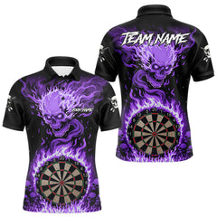 Maxcorners Purple Flaming Skull Darts Shirt For Men Custom Darts Jersey Team Polo & Quarter Zip MT1810