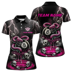 Maxcorners Pink And Black Thunder Lightning Skull Snake Billiard Shirts For Women Custom 8 Ball Billiard Jerseys