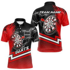 Maxcorners Black And Red Darts Shirts For Men Custom Lightning Dart Polo & Quarter Zip, Cool Dart Team Jerseys