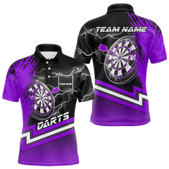 Maxcorners Black And Purple Darts Shirts For Men Custom Lightning Dart Polo & Quarter Zip, Cool Dart Jerseys